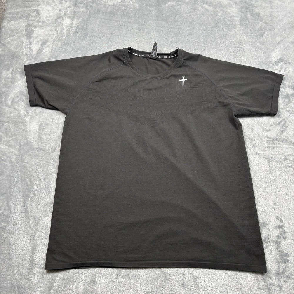 Three Nails Shirt Mens XL Black Short Sleeve Cross Athletic Performance Compress